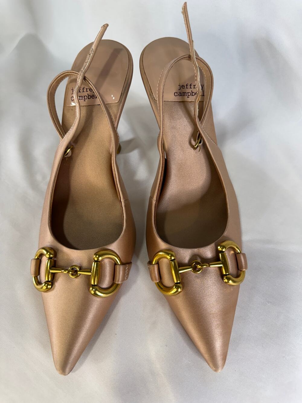 Jeffrey Campbell Women’s Size 7 Satin Slingback Heels Rose Gold Horsebit